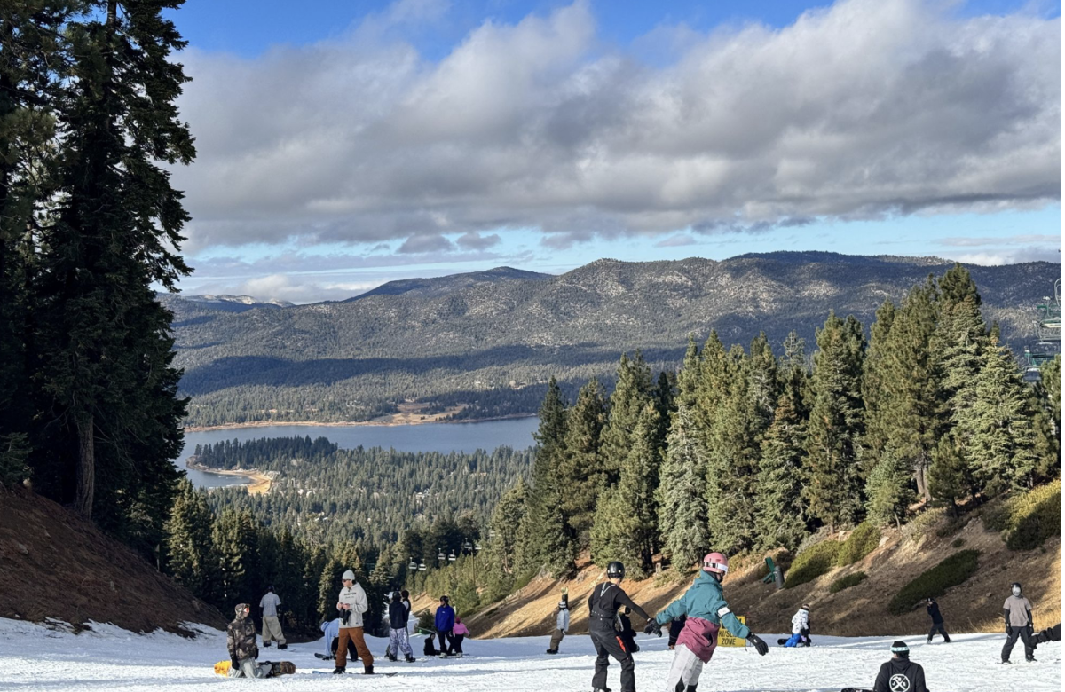 Skiers ski on the slopes of Big Bear Lake Ski Resort, November 27, 2024.